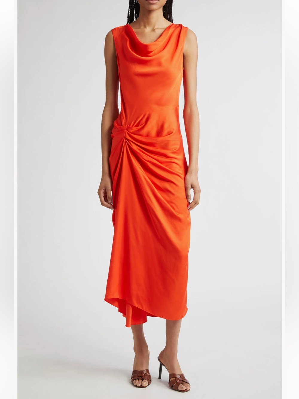 A.L.C Sleeveless Orange Draped Midi Dress